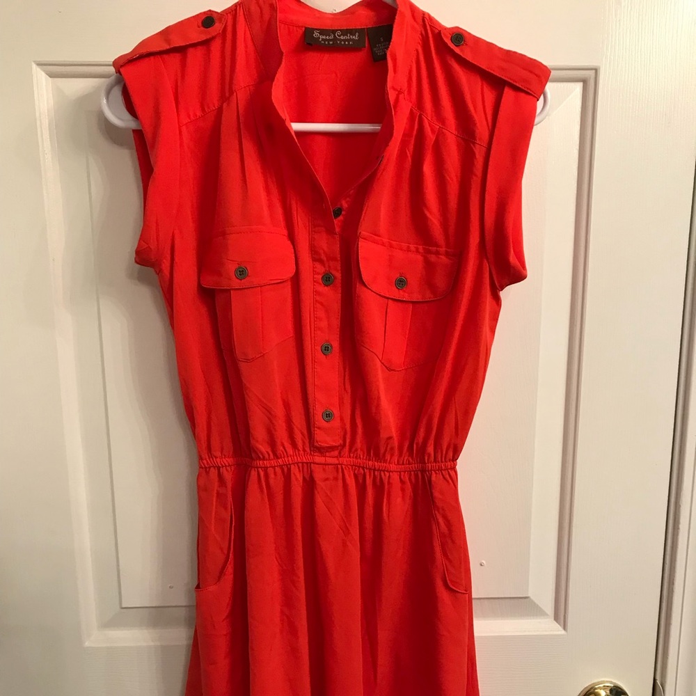 Sleeveless Red Button-Up Dress, Size S